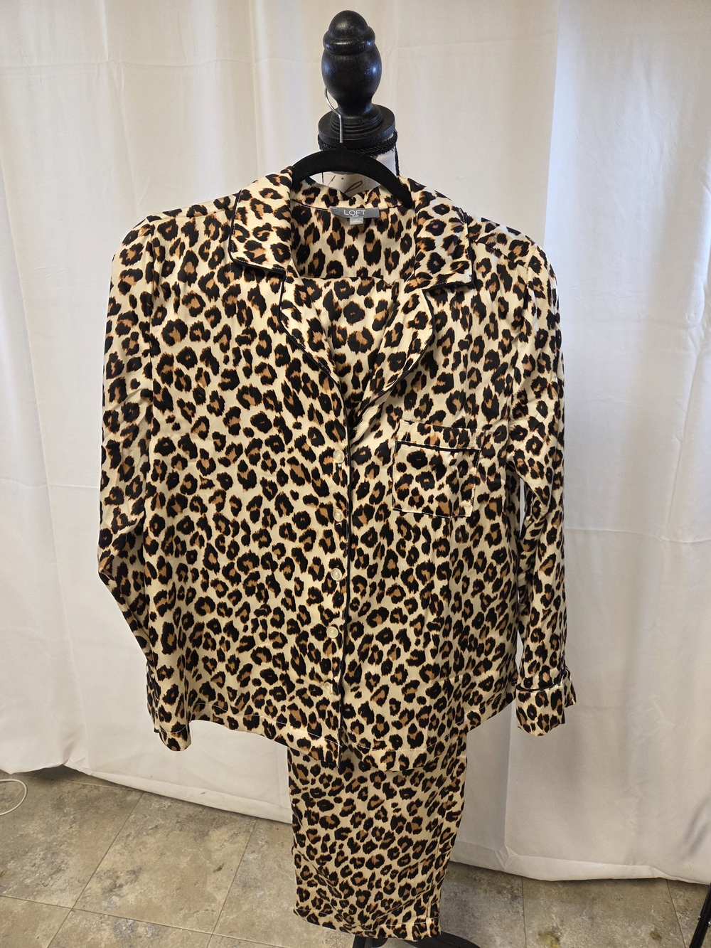 LOFT Leopard Print Women's Pajama Set - Cream and Brown